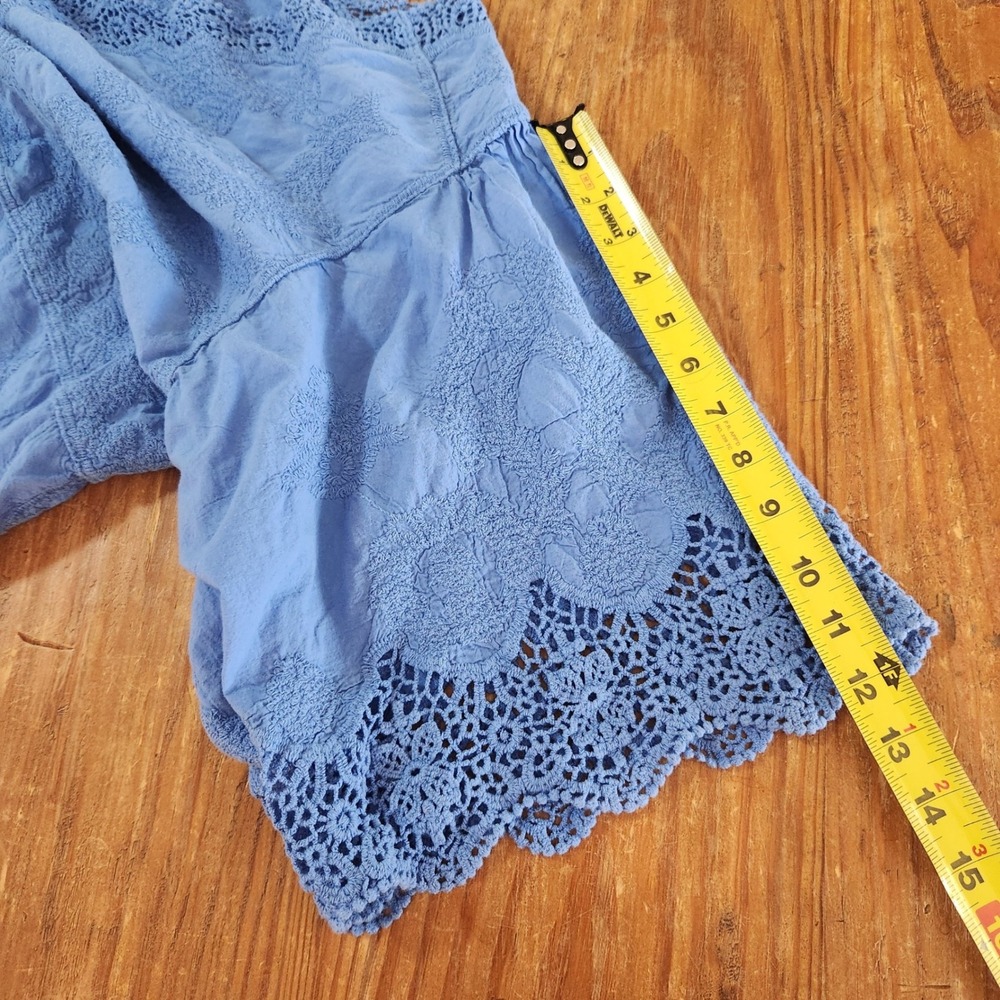 Democracy Women's 100% Cotton Plus Size 3X Crochet V-Neck Short Sleeve Top Blue - Picture 7 of 12